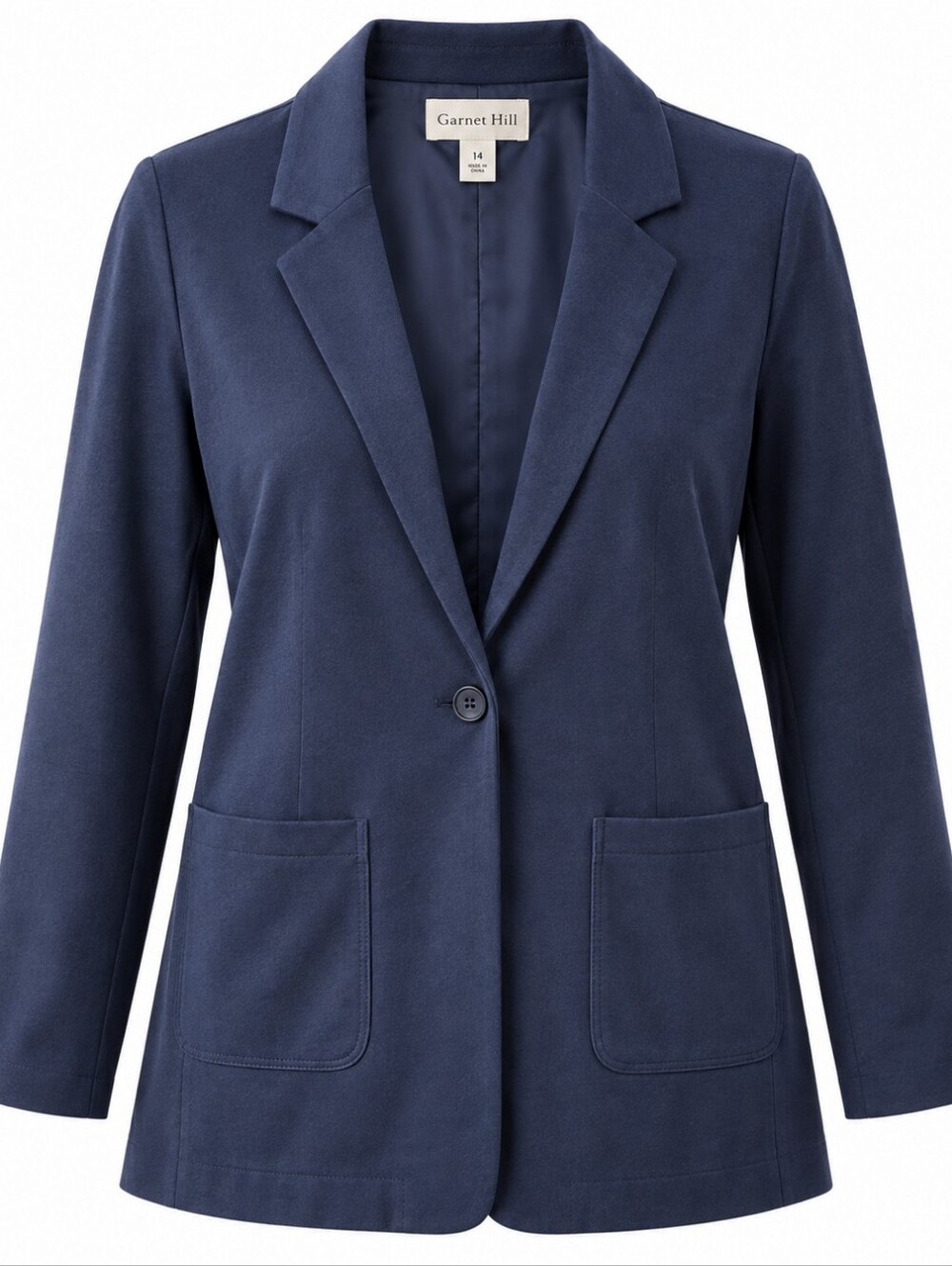 GARNET HILL | Classic Navy Blue‎ Relaxed Wool Lyocell Blend Blazer Pockets | 14